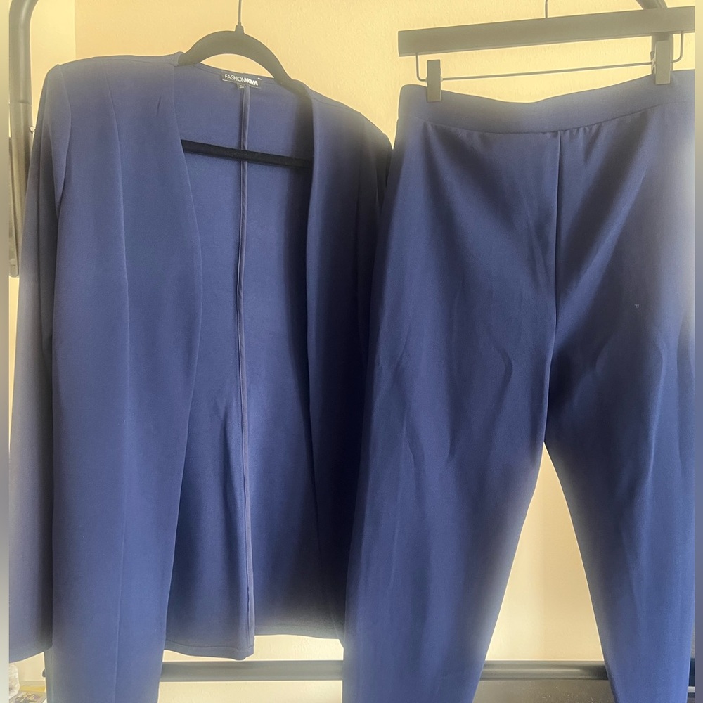 Fashion Nova Navy Blazer and Pants Suit Set